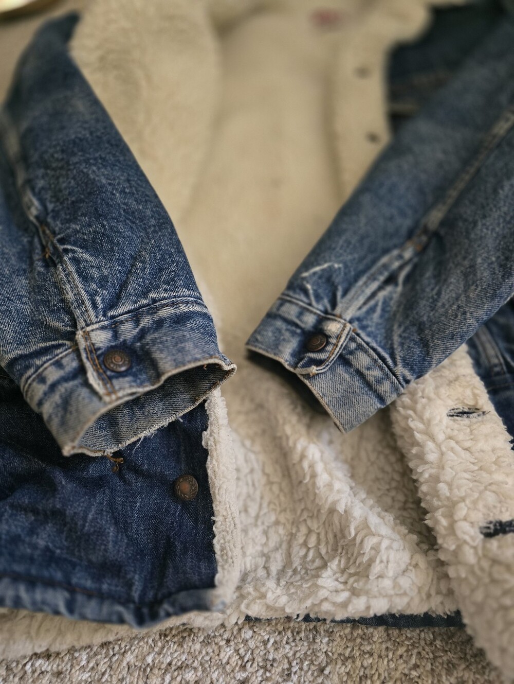 Vintage Made in USA Levi’s Sherpa-Lined Denim Ranch Coat Jacket (Unisex Size 44 - Picture 4 of 7